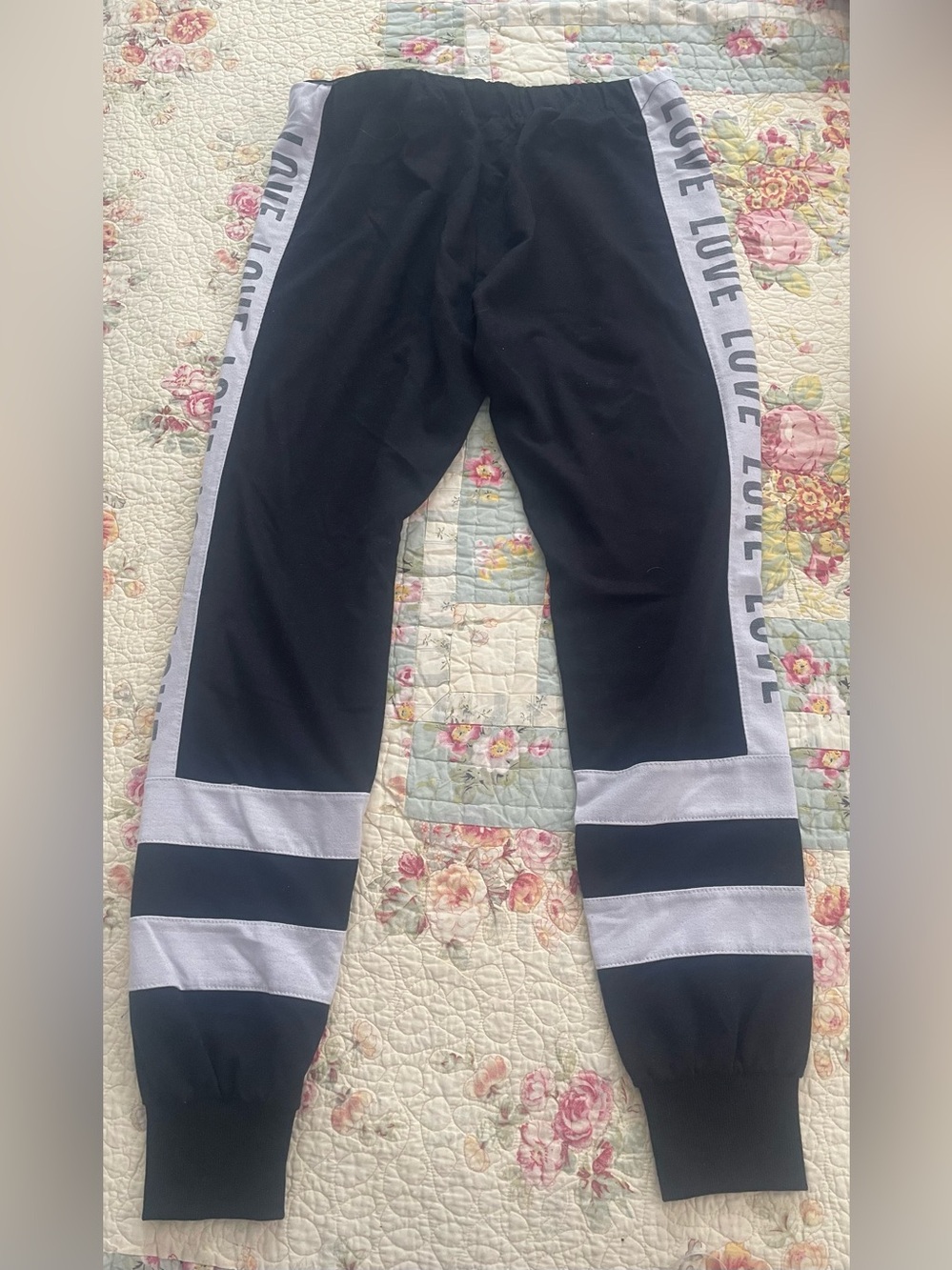 Women's Black Joggers with Gray 'LOVE' Side Stripe
